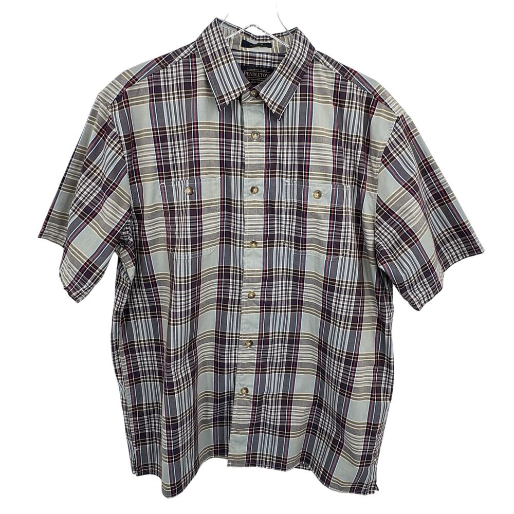 Pendleton Santiam shirt men's large plaid button front short sleeve gray NEW